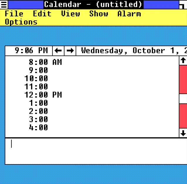 Windows 1.0 Calendar